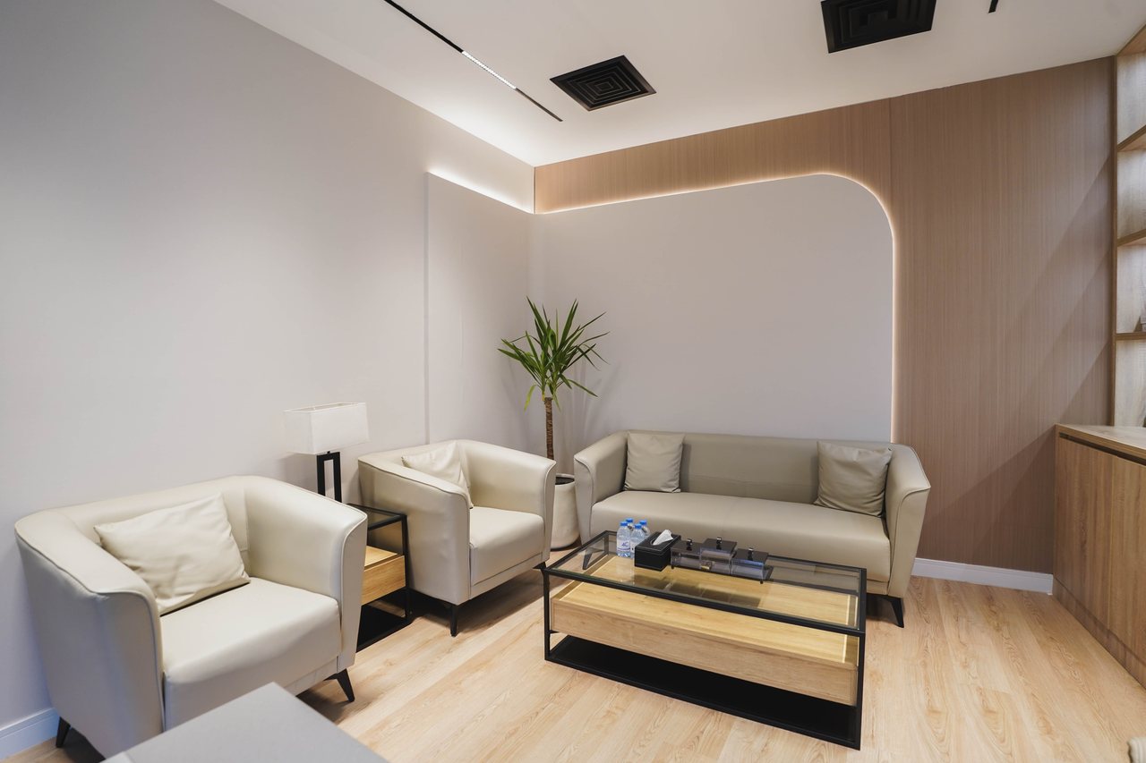 Visitor seating area within a fitted Business Square office