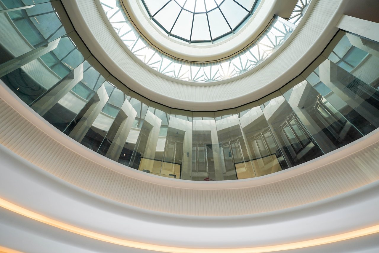 Radial glazed dome above the Business Square spiral staircase