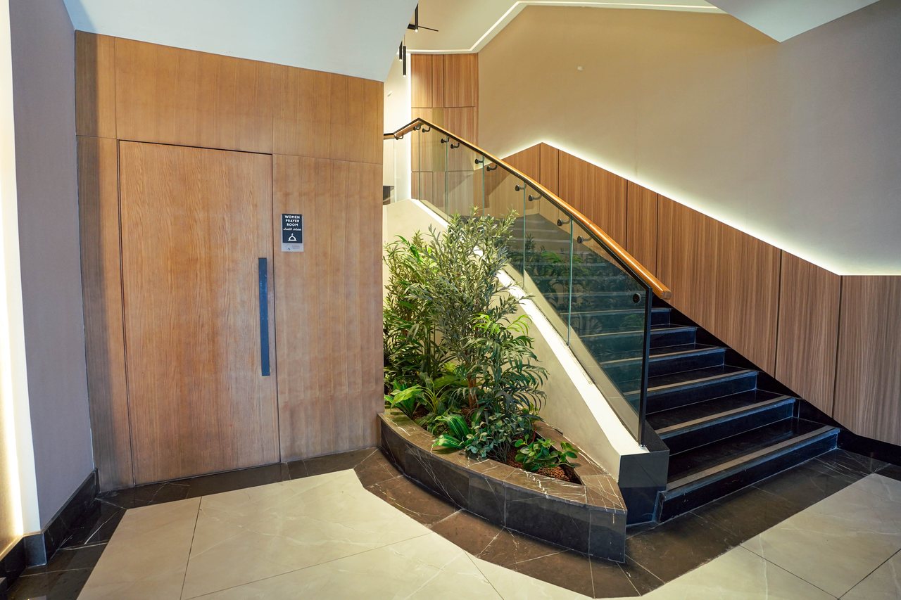 Planted base of the Business Square feature staircase