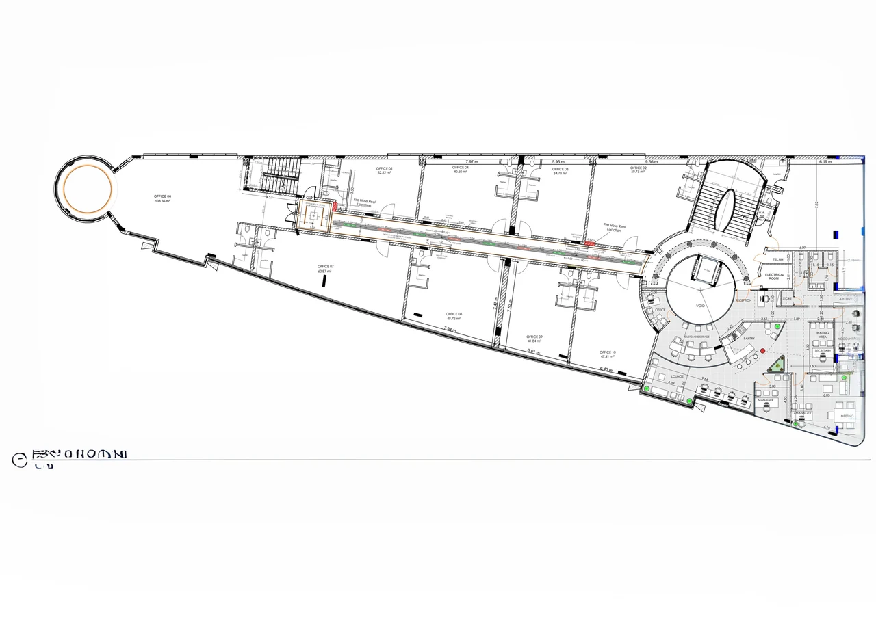 First floor plan of Business Square showing the office suites arranged around the central atrium, each with its own pantry and WC.